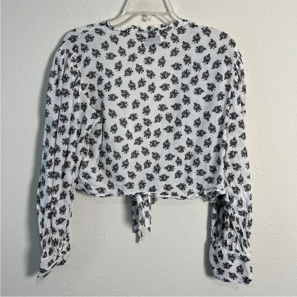 Urban Outfitters Women's Lg White Floral Cropped Top Long Sleeve Tie Closure - Picture 7 of 10